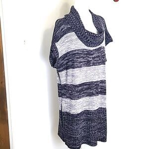 Jamie Nicole Gray & White Sweaterdress,Cowl Neck,Short Sleeves, Buttons, Size 4X